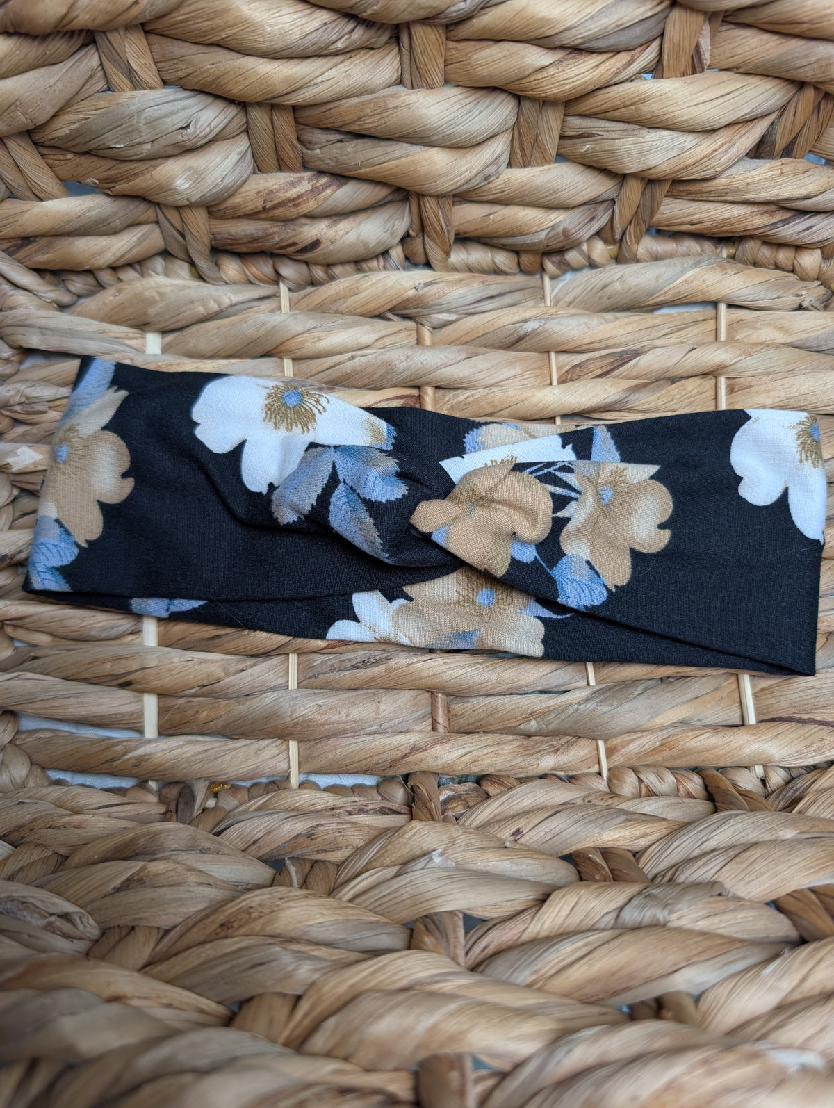 Bandeau motifs 37 fleurs bleu&beige