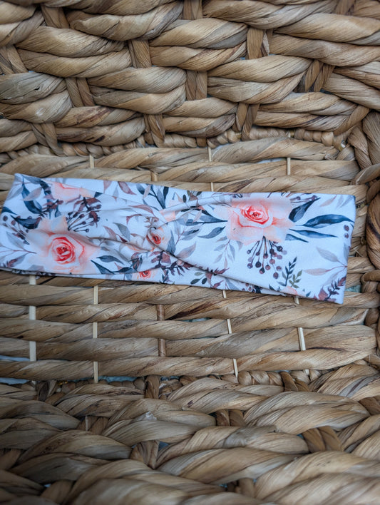 Bandeau motifs 61 Fleurs Rose&Gris