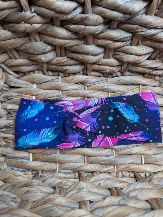 Bandeau motifs 23 plumes mauves