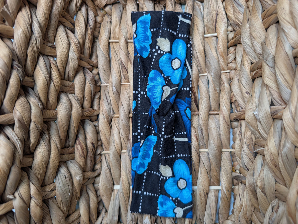 Bandeau motifs 28 fleurs bleues