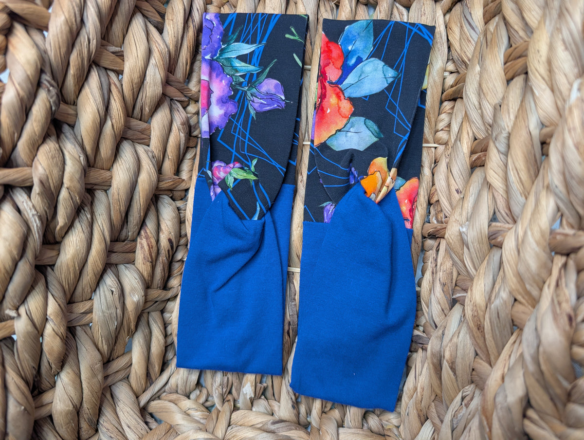Bandeau motifs 30 pivoine aquarelle Bleu